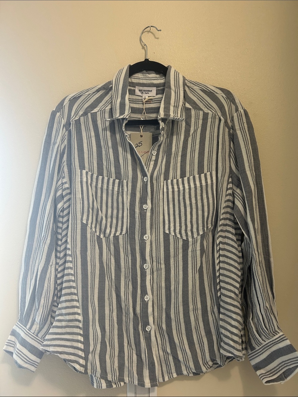 eesome Blue & White Striped Women's Button-Down Shirt